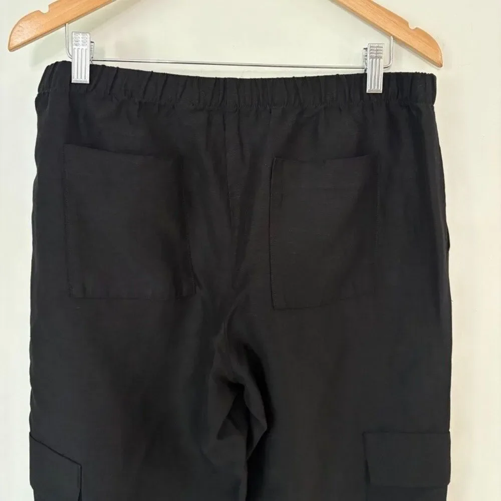 Aritzia Babaton Pants Titan Cargo Linen Blend Pull On Sz 10 Minimalist Utility